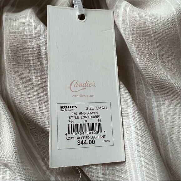 Candies Y2k 00's Paper Bag Belted Tie Waist Pants Tan Ivory Stripe Size Small - Picture 7 of 14